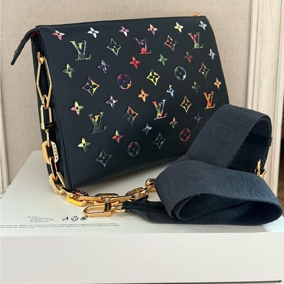 Handbags - Navy soft leather rainbow embossed crossbody, gold toned, w 2 straps NWOT